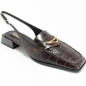 SCHUTZ Brown Croc-Embossed Loafers